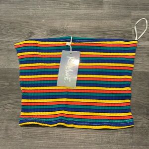 ROMWE Blue and Orange Ribbed Crop Tank Top